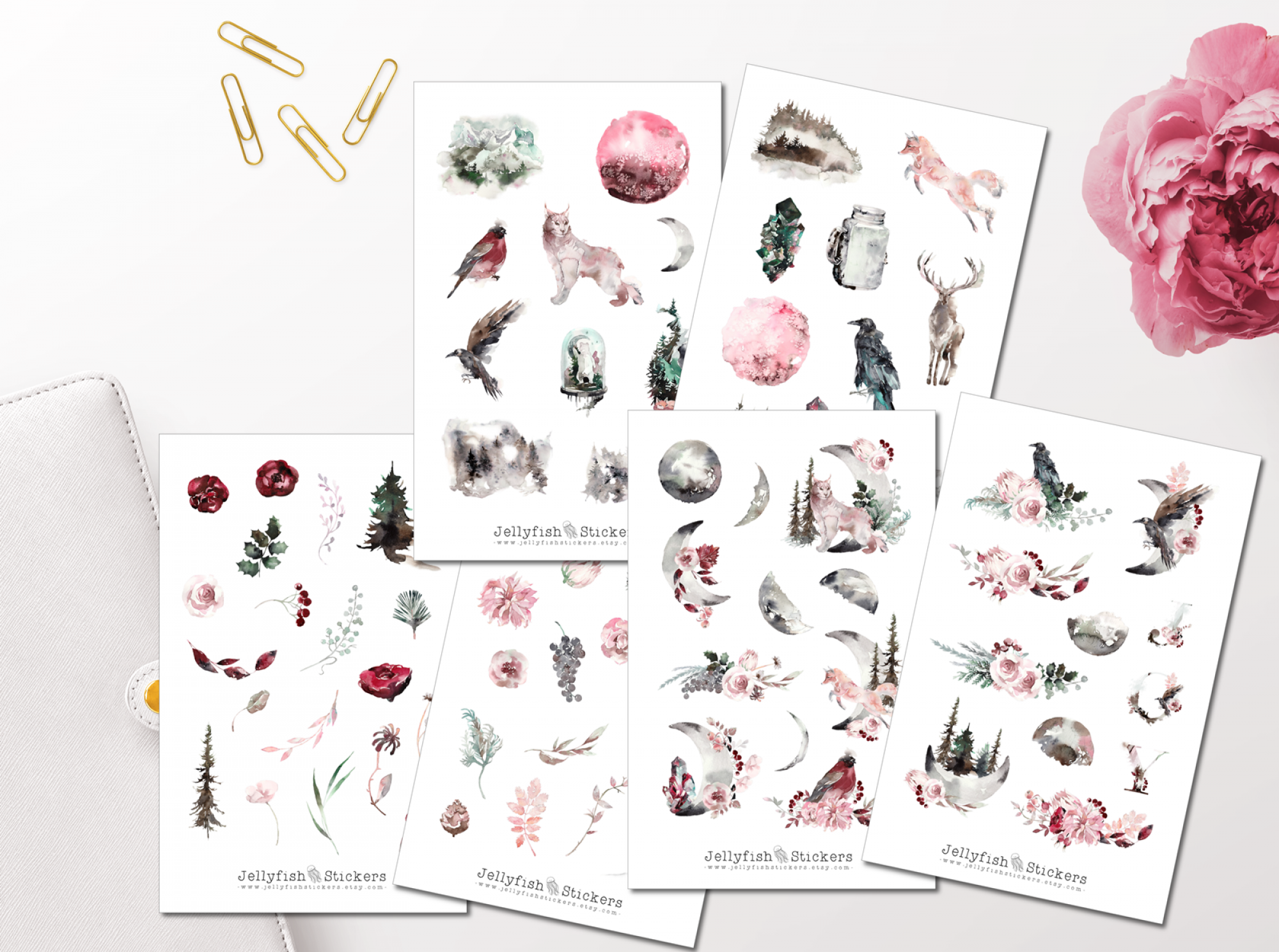 Wald und Mond Sticker Set